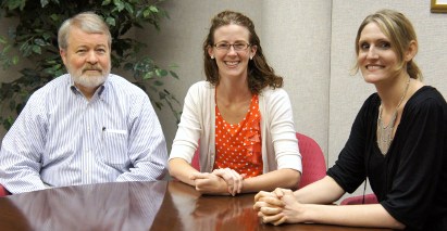 Professor Paul Lombardo with students Jena Jolissaint and Danny Vincent who spent a semester shadowing a medical ethicist.