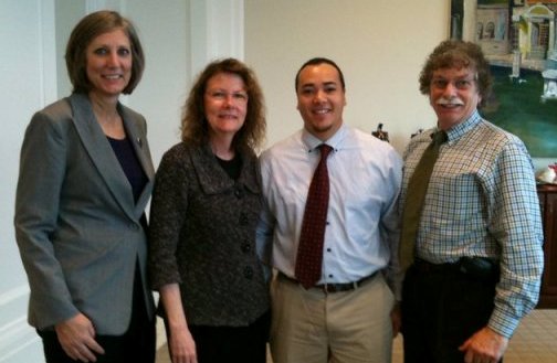 L to R: Professor Lisa Bliss, Professor Sylvia Caley, Paul Mello, Dr. Robert Pettignano