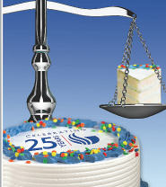 Celebration scales and cake